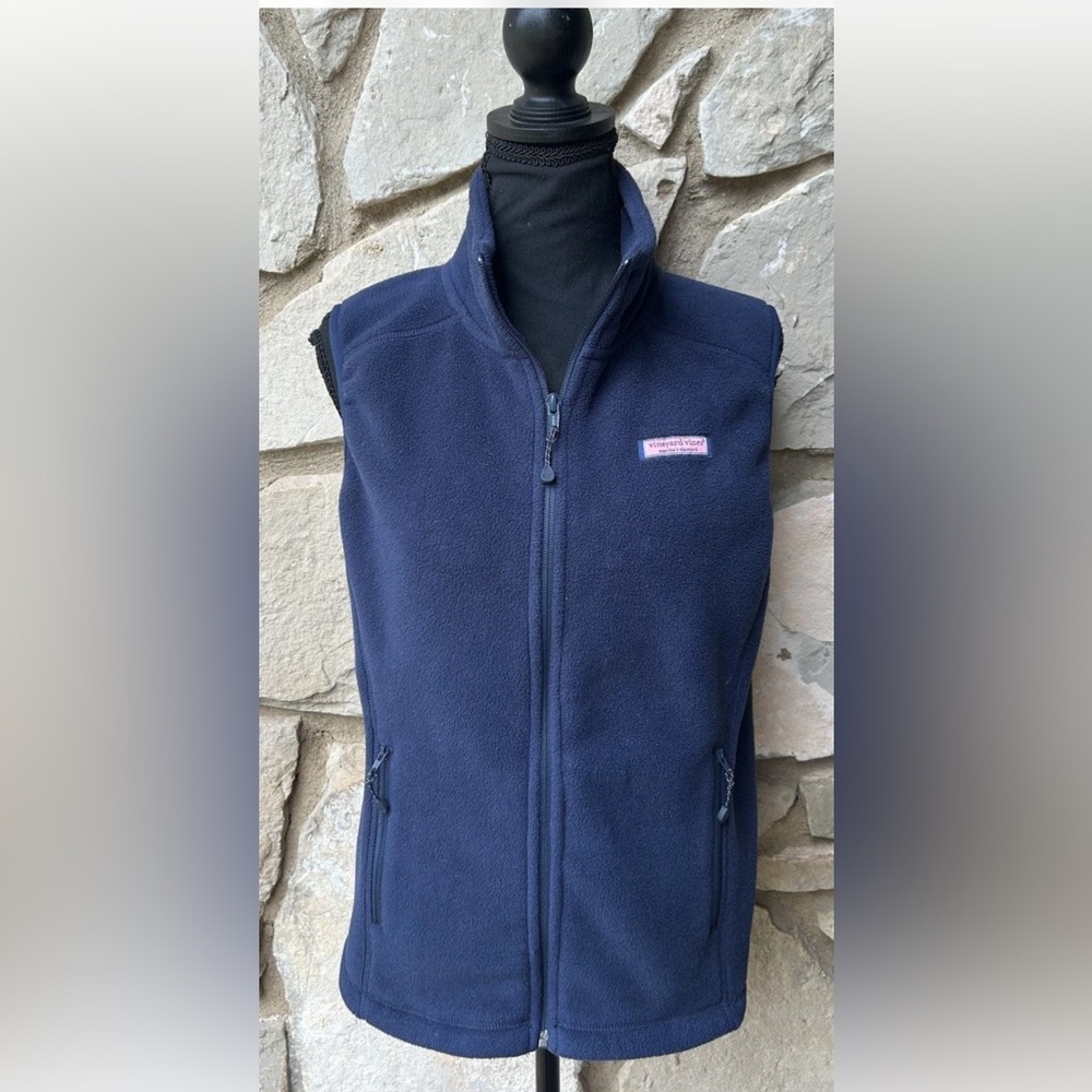 Vineyard Vines Fleece Vest Women's Small Navy Blue Full Zip‎ Excellent Condition